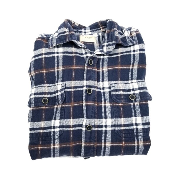 JACHS NY Blue Brawny Plaid Cotton Flannel Shirt Wester Button Down Casual Small - Picture 9 of 9